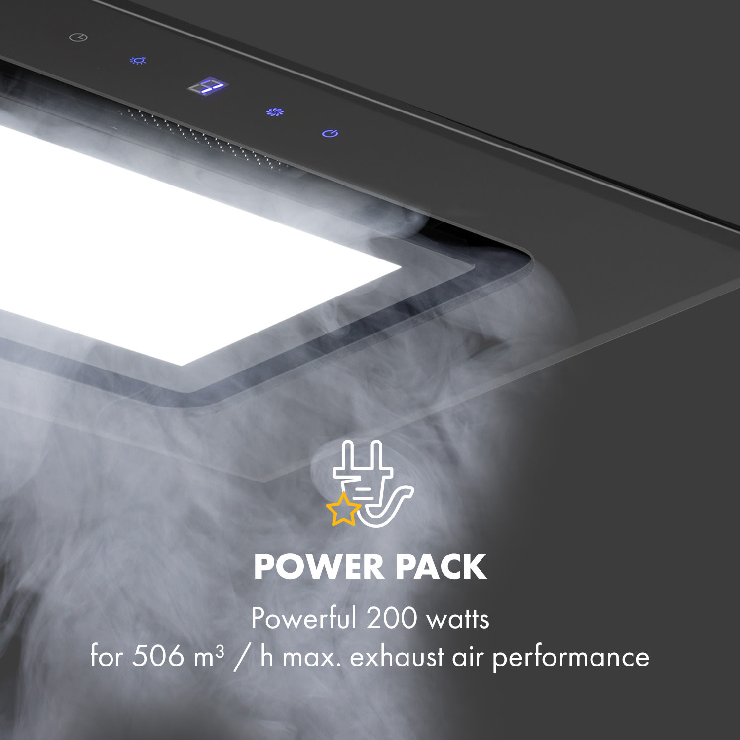 Klarstein Hektor Brilliant Edition, digestor, 52 cm, vstavaný, 506 m³/h, dotykové ovládanie, sklo, čierny – Obrázok 2