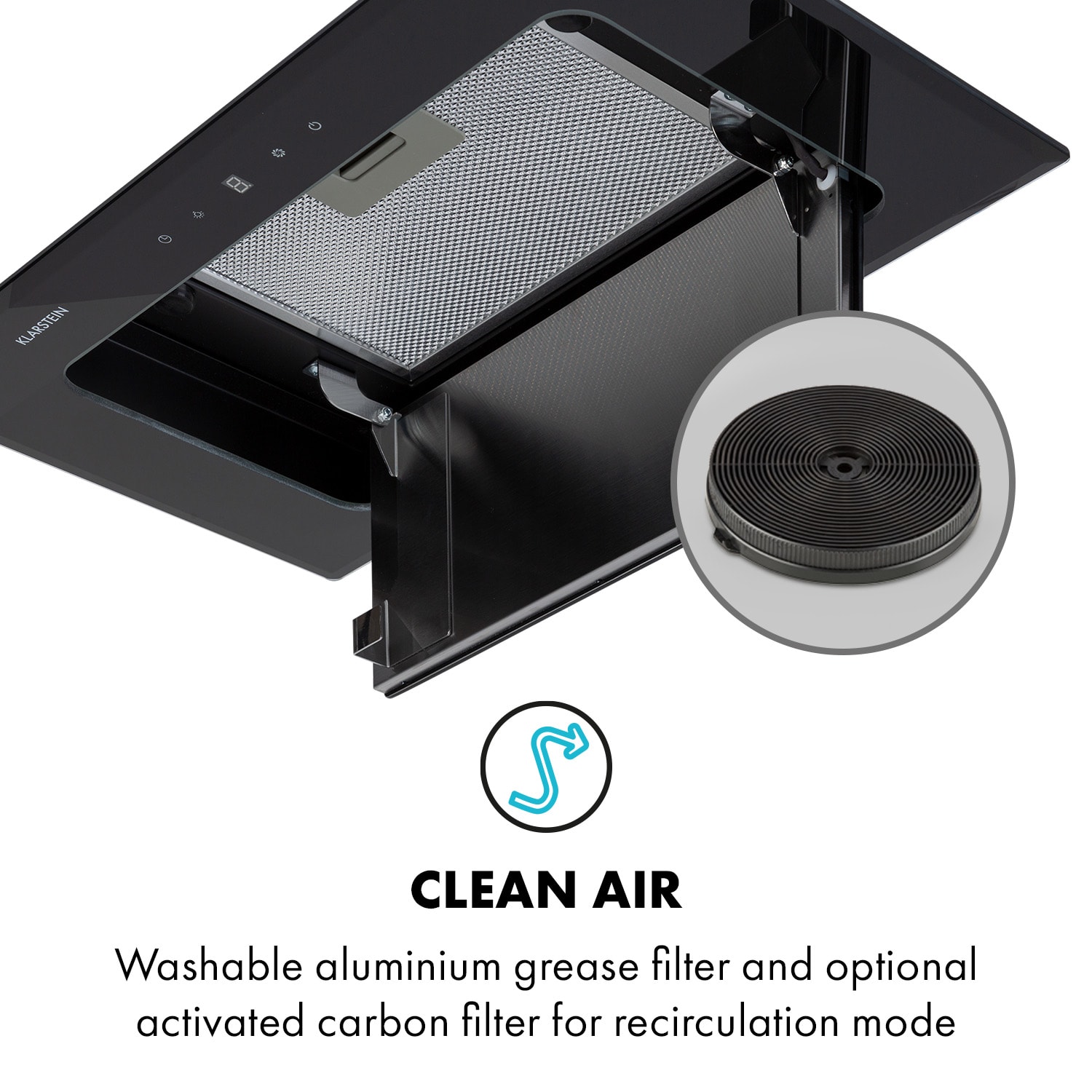 Klarstein Hektor Brilliant Edition, digestor, 52 cm, vstavaný, 506 m³/h, dotykové ovládanie, sklo, čierny – Obrázok 5