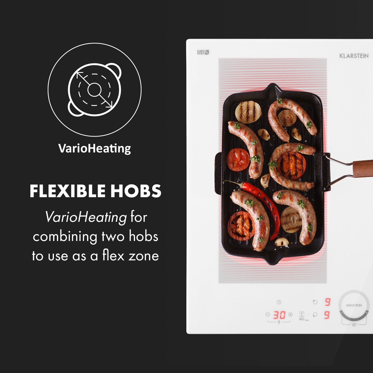 Klarstein Delicatessa 60 Hybrid, vstavaná indukčná varná doska, 7000 W, 4 zóny – Obrázok 2