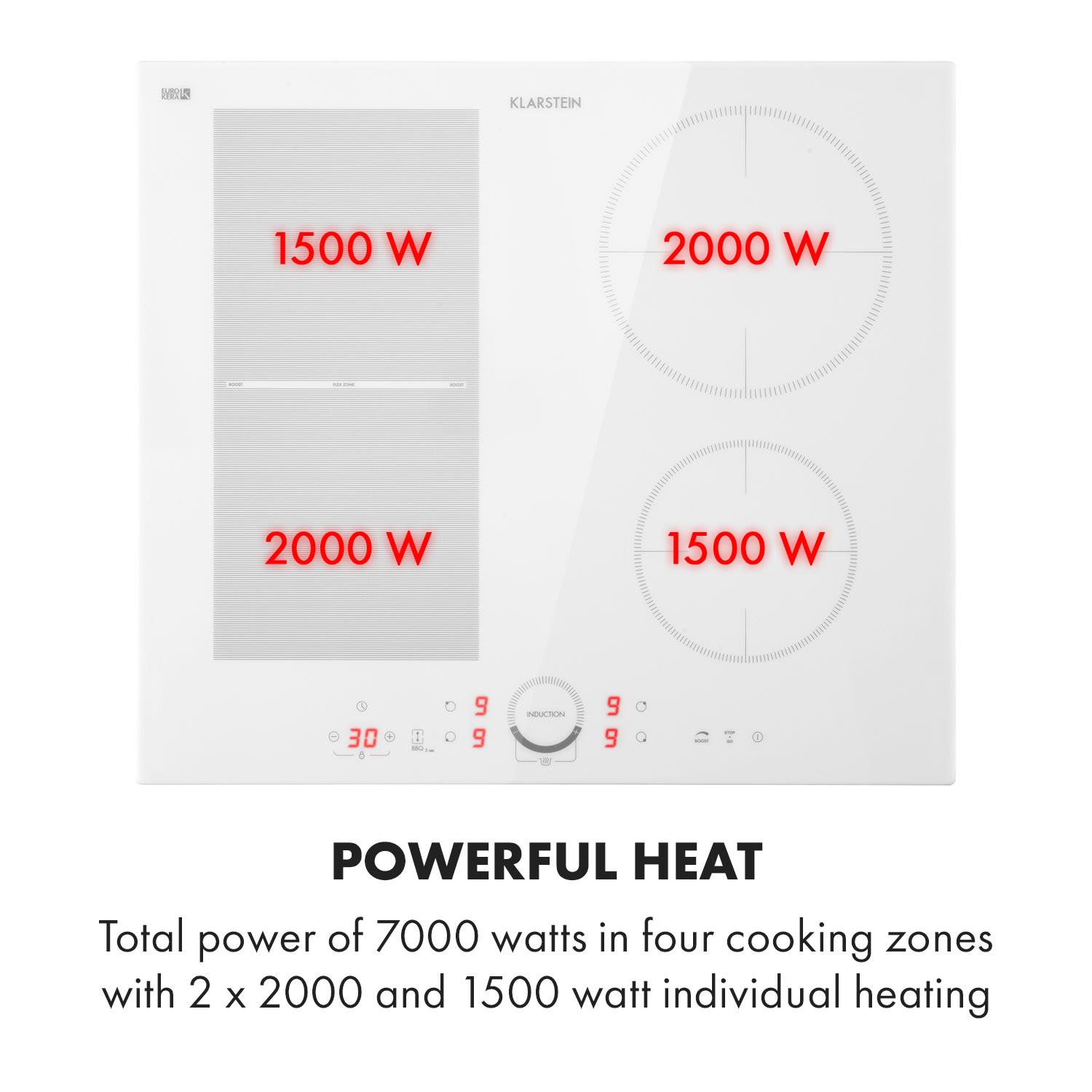 Klarstein Delicatessa 60 Hybrid, vstavaná indukčná varná doska, 7000 W, 4 zóny – Obrázok 3
