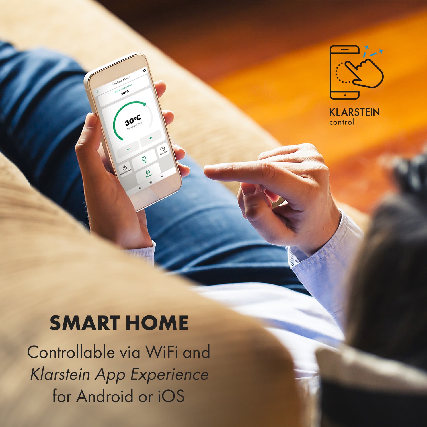 Klarstein Aargau Smart, elektrický krb, 1000/2000 W, LED plameň, 18-27 °C, týždenný časovač, biely