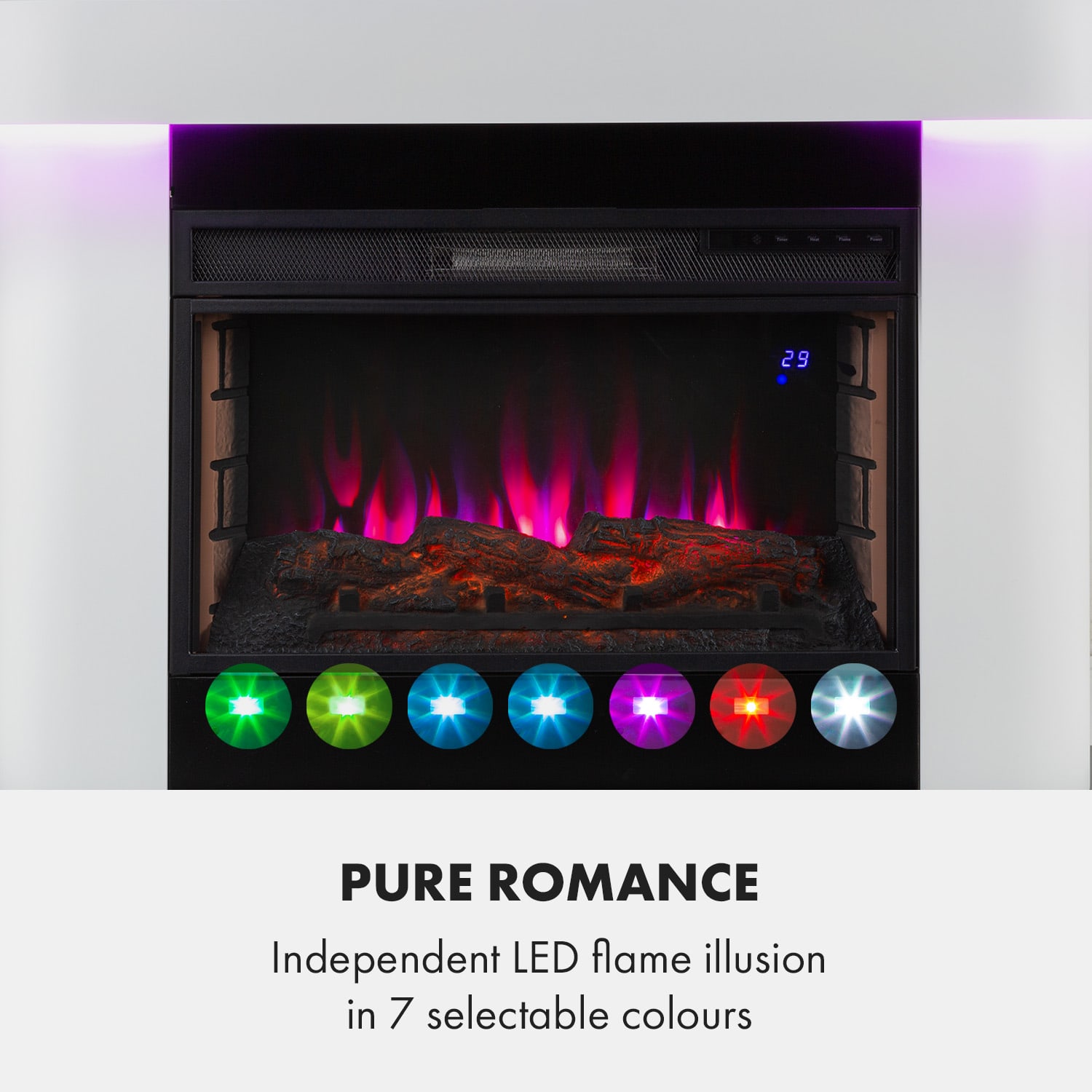 Klarstein Aargau Smart, elektrický krb, 1000/2000 W, LED plameň, 18-27 °C, týždenný časovač, biely – Obrázok 2
