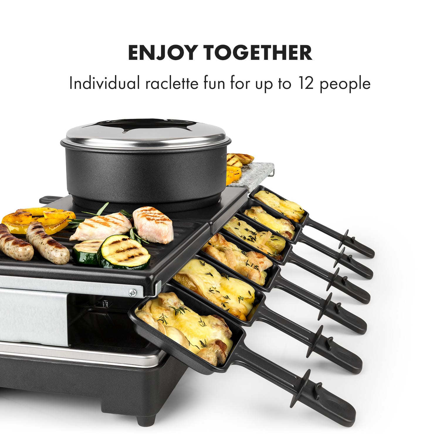 Klarstein Fonduelette XL, raclette gril s fondue 3 v 1, 1650 W, prírodný kameň, pre 6 osôb – Obrázok 4