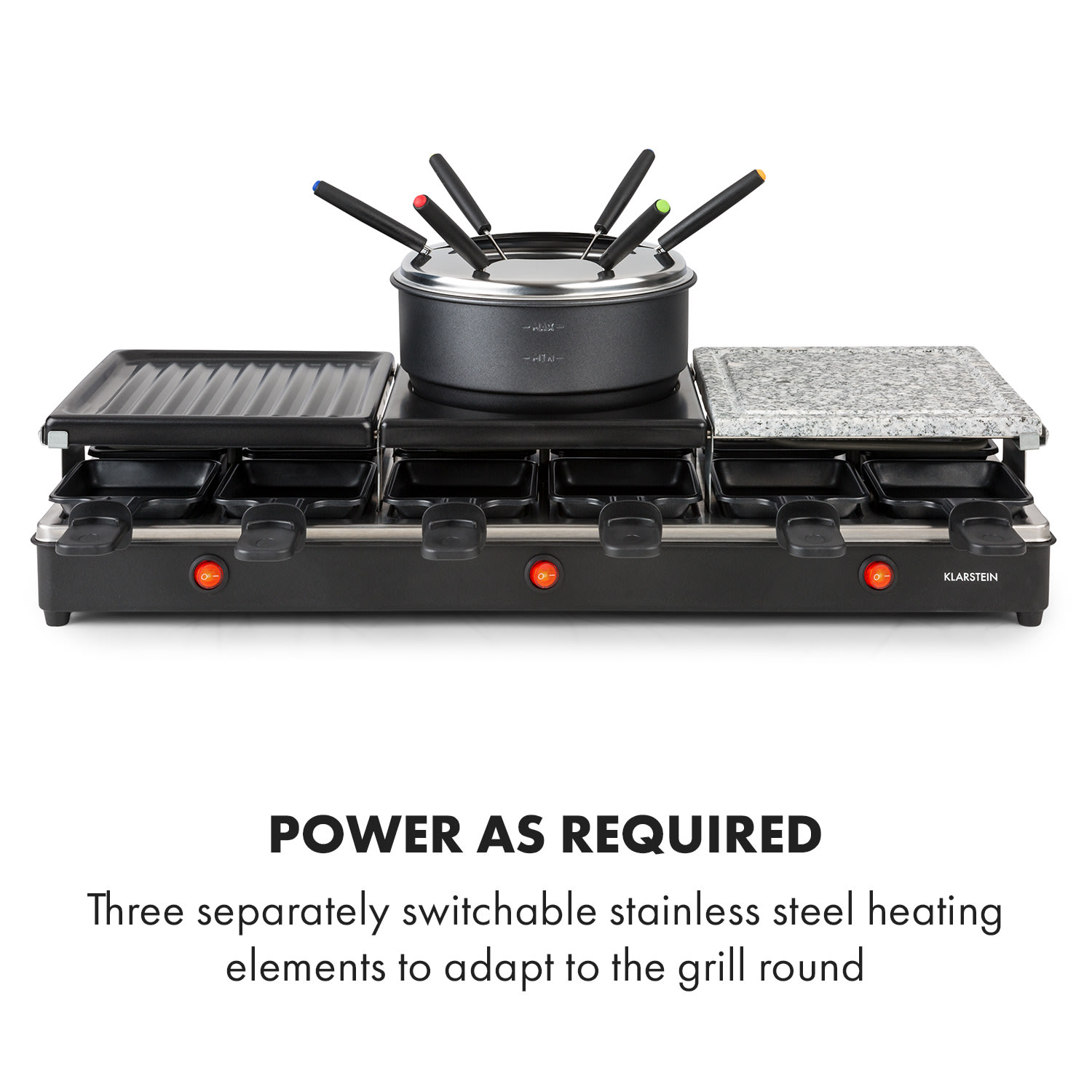 Klarstein Fonduelette XL, raclette gril s fondue 3 v 1, 1650 W, prírodný kameň, pre 6 osôb – Obrázok 5