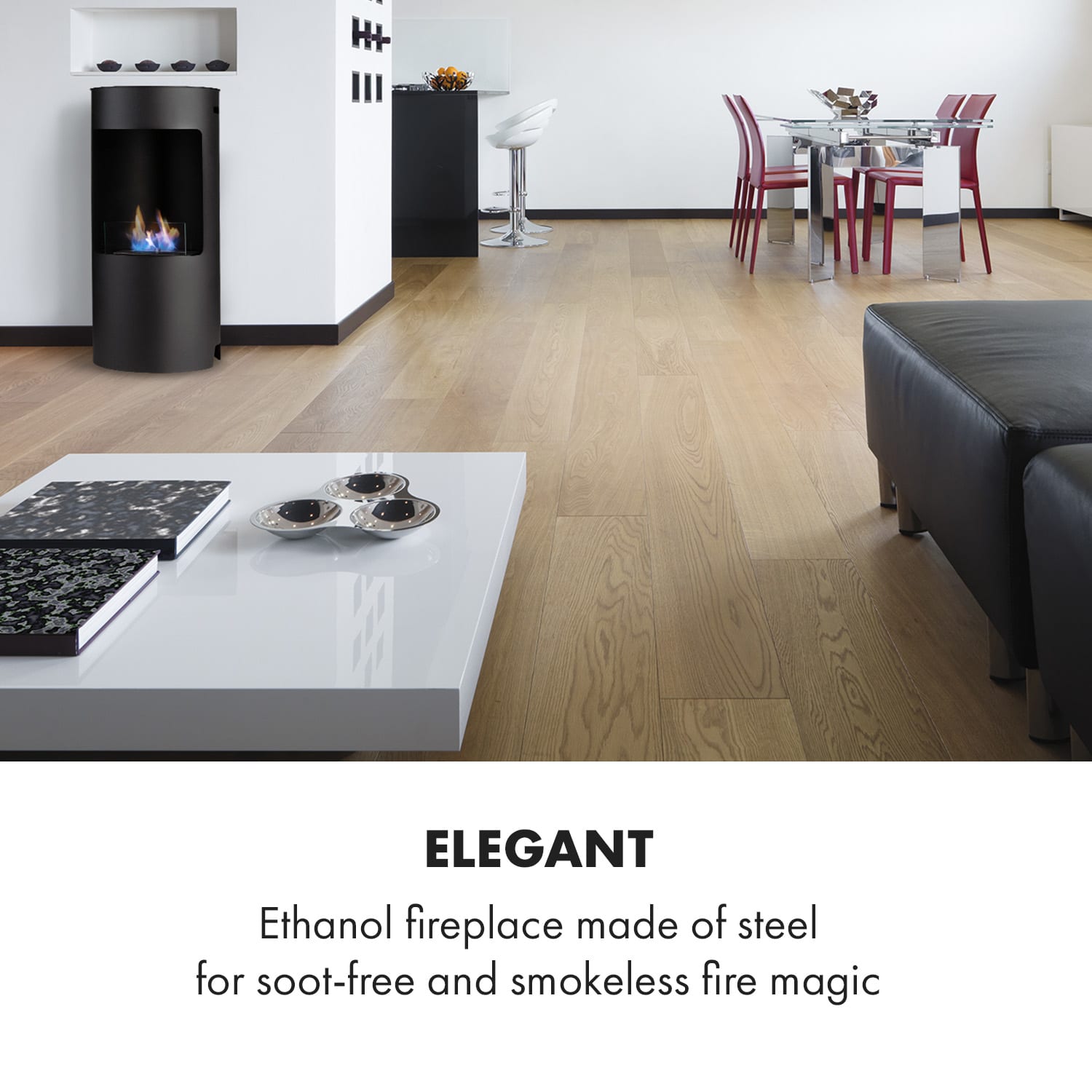 Klarstein Phantasma Niro, etanolový krb, bezpečnostný horák, hasiaca pomôcka, doba horenia 3,5 h