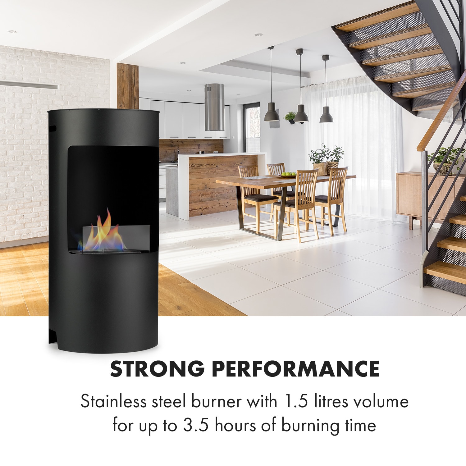 Klarstein Phantasma Niro, etanolový krb, bezpečnostný horák, hasiaca pomôcka, doba horenia 3,5 h – Obrázok 4