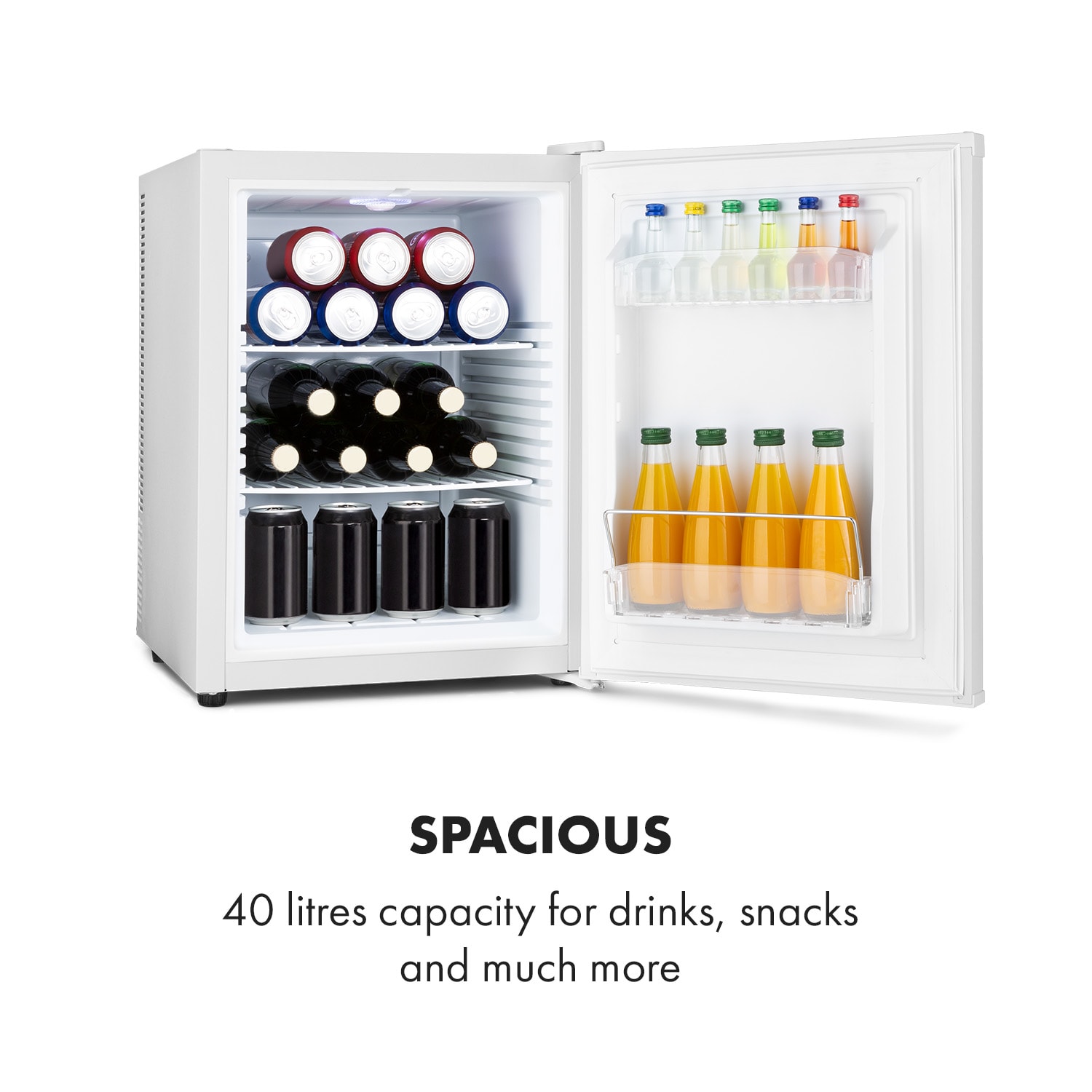 Klarstein Happy Hour 40, mini chladnička, 40 l, 5-15°C, tichá, 23dB, LED-svetlo, biela – Obrázok 3