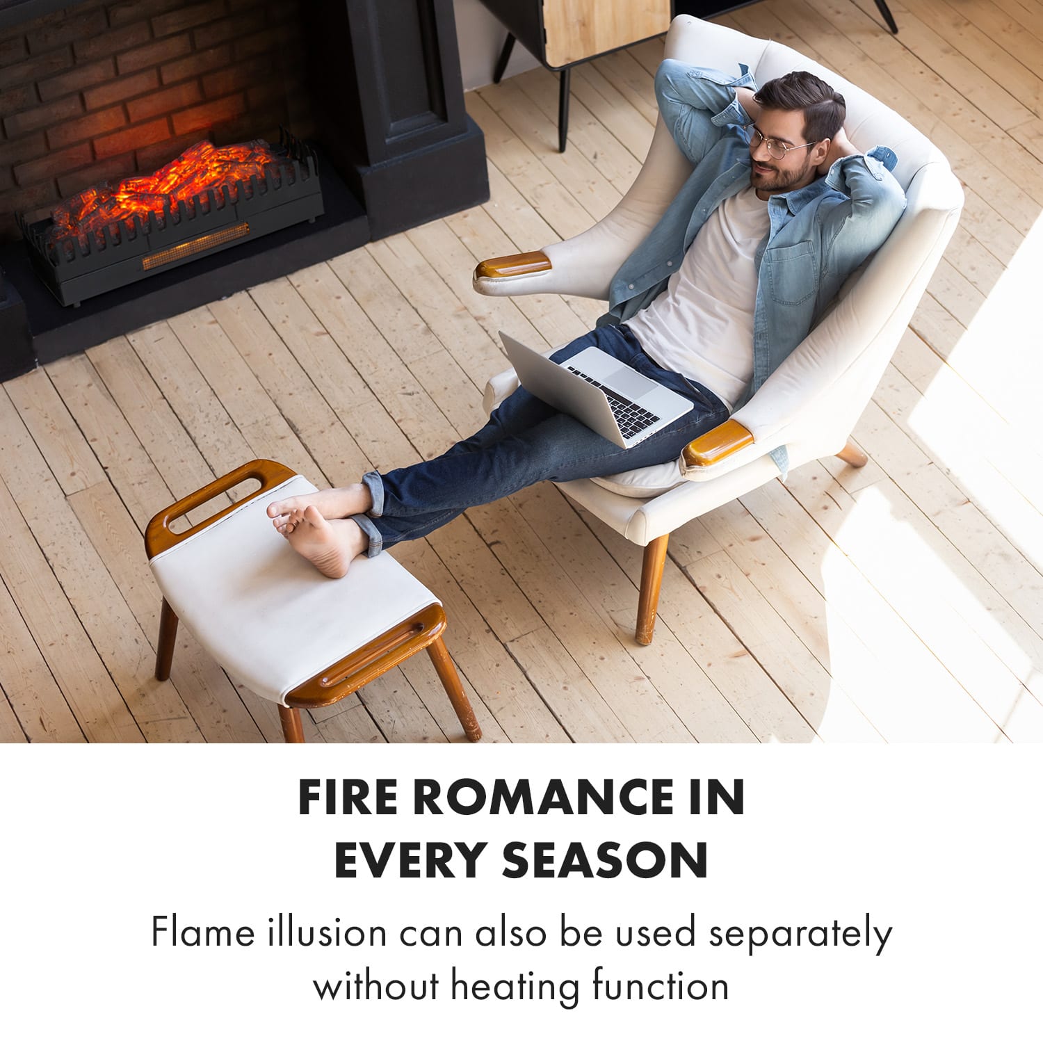 Klarstein Kamini FXL, elektrický krb, krbová vložka, 1000/2000 W, 2 W LED, čierny – Obrázok 4