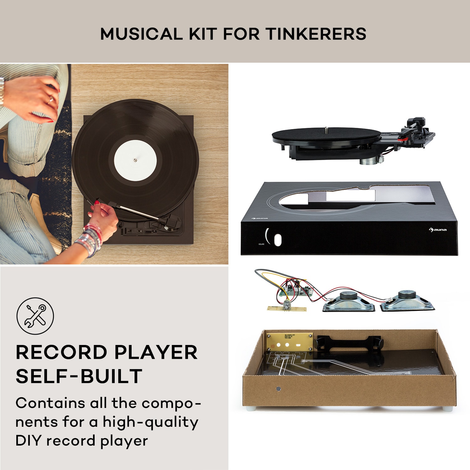 Auna The Player, gramofón, DIY, vrátane reproduktora, 33/45 otáčok za minútu – Obrázok 2