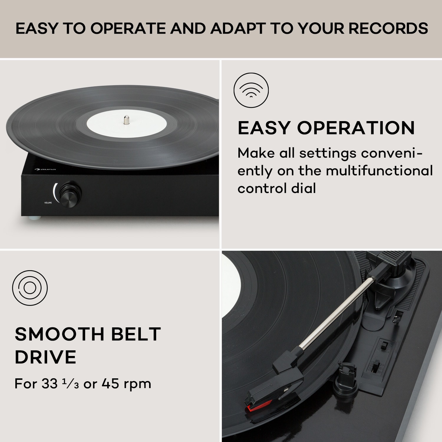 Auna The Player, gramofón, DIY, vrátane reproduktora, 33/45 otáčok za minútu – Obrázok 3