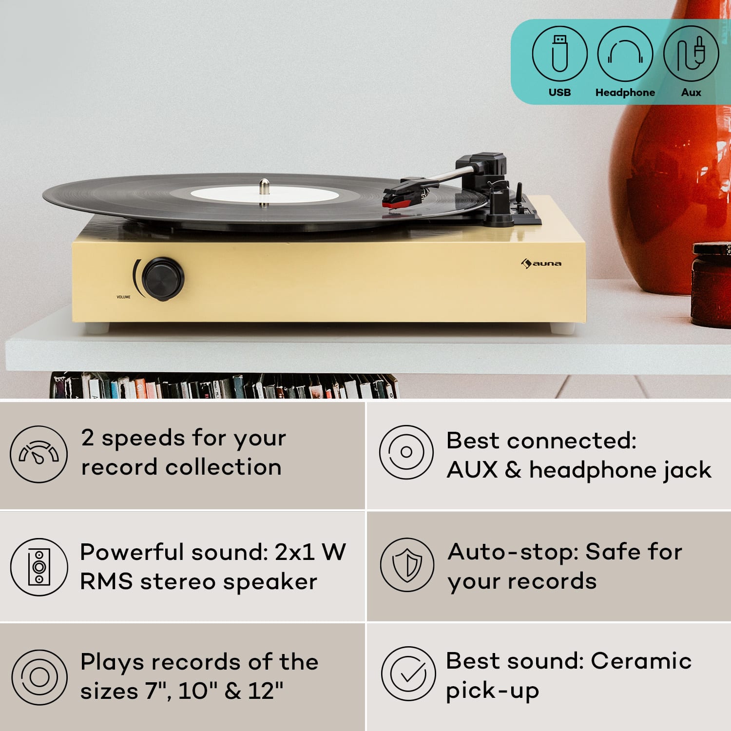 Auna The Player, gramofón, DIY, vrátane reproduktora, 33/45 otáčok za minútu