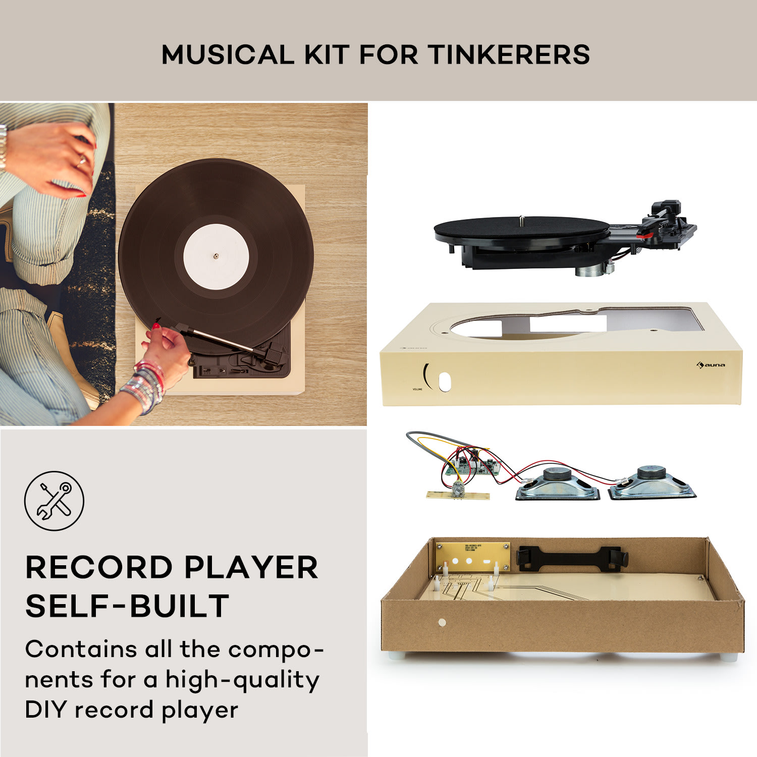 Auna The Player, gramofón, DIY, vrátane reproduktora, 33/45 otáčok za minútu – Obrázok 2