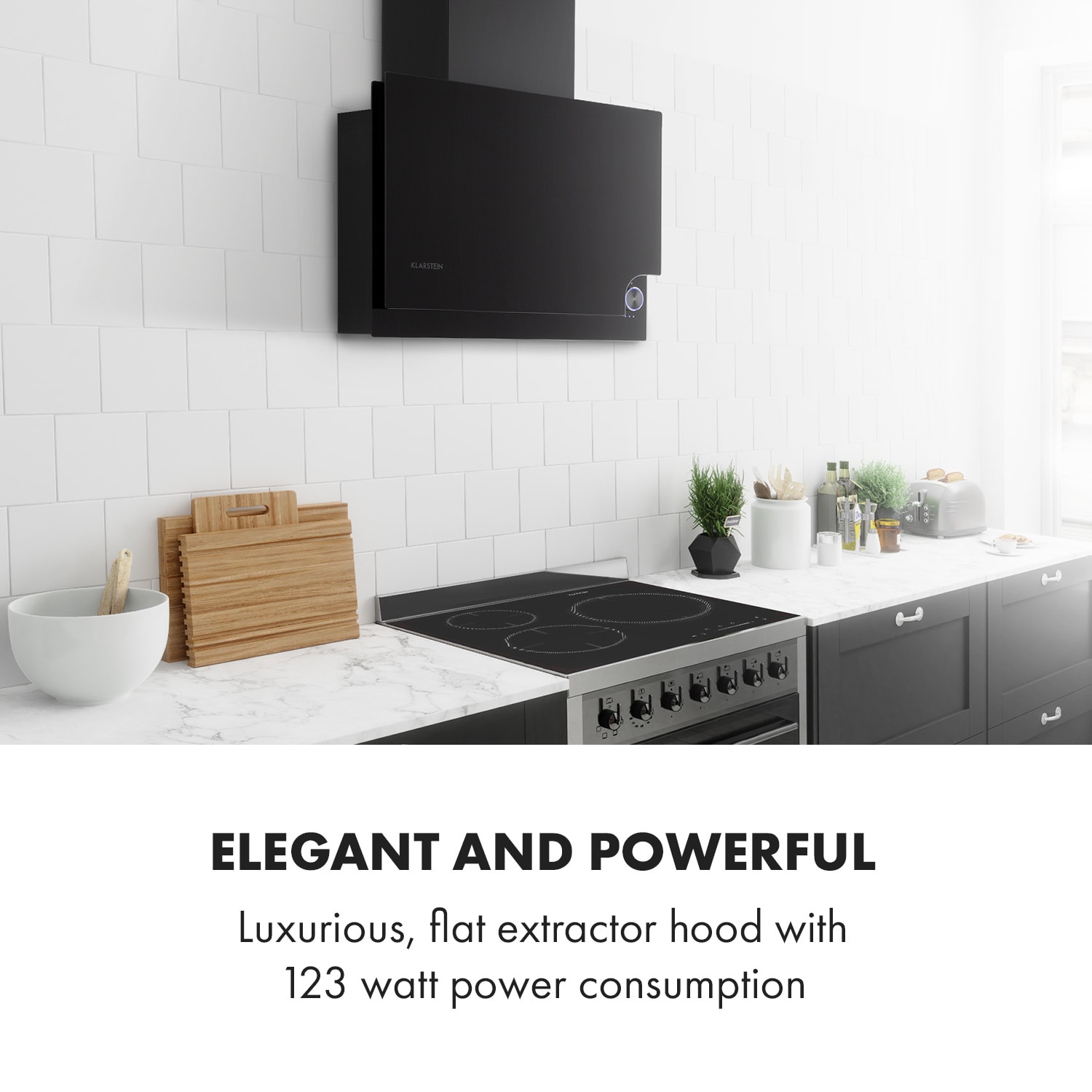 Klarstein Amelia, digestor, 60 cm, nástenný, 586 m³/h, LED, otočné dotykové ovládanie, čierny