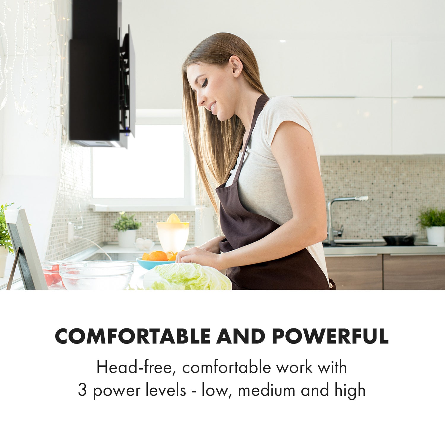 Klarstein Amelia, digestor, 60 cm, nástenný, 586 m³/h, LED, otočné dotykové ovládanie, čierny – Obrázok 2