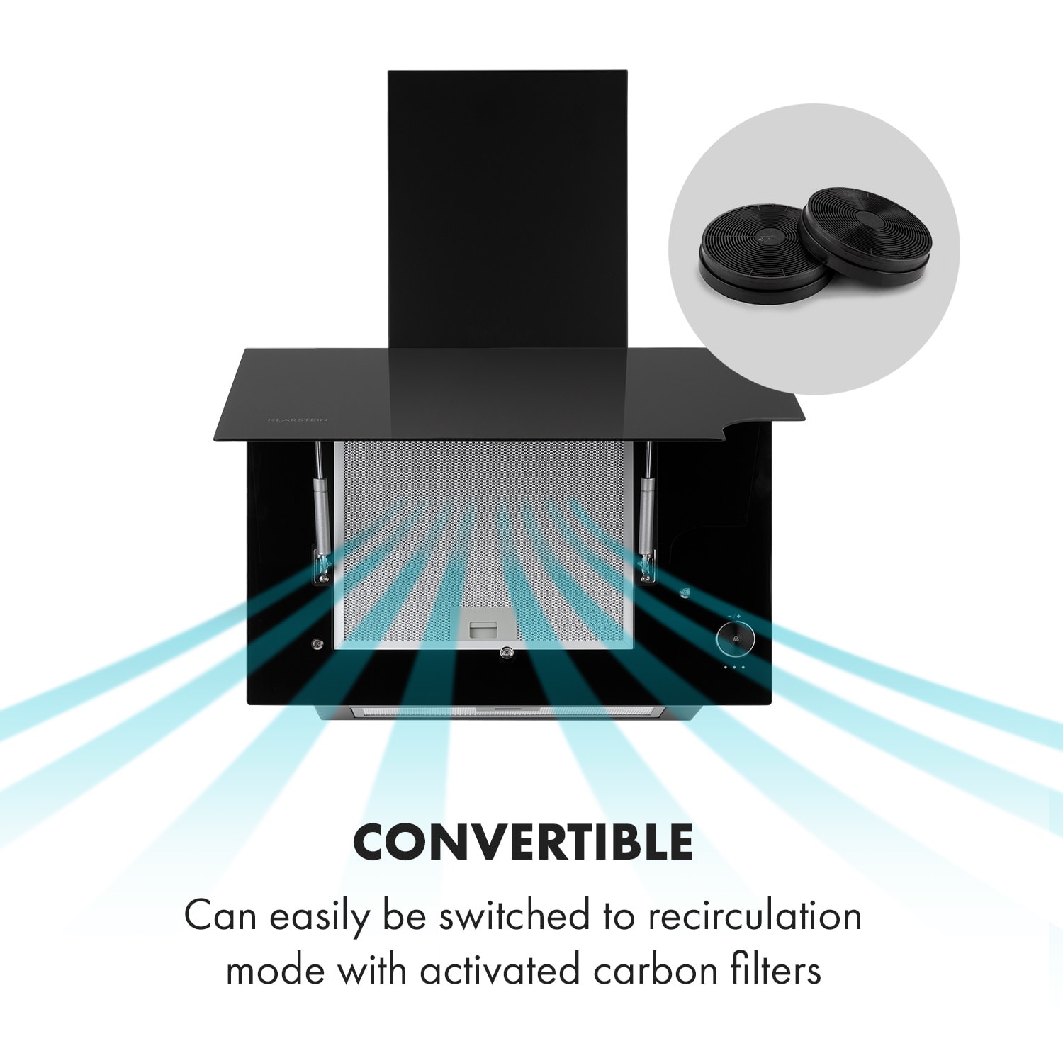 Klarstein Amelia, digestor, 60 cm, nástenný, 586 m³/h, LED, otočné dotykové ovládanie, čierny – Obrázok 4