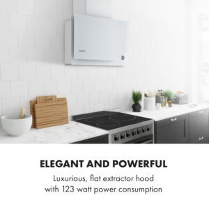 Klarstein Amelia, digestor, 60 cm, nástenný, 586 m³/h, LED, otočné dotykové ovládanie, biely