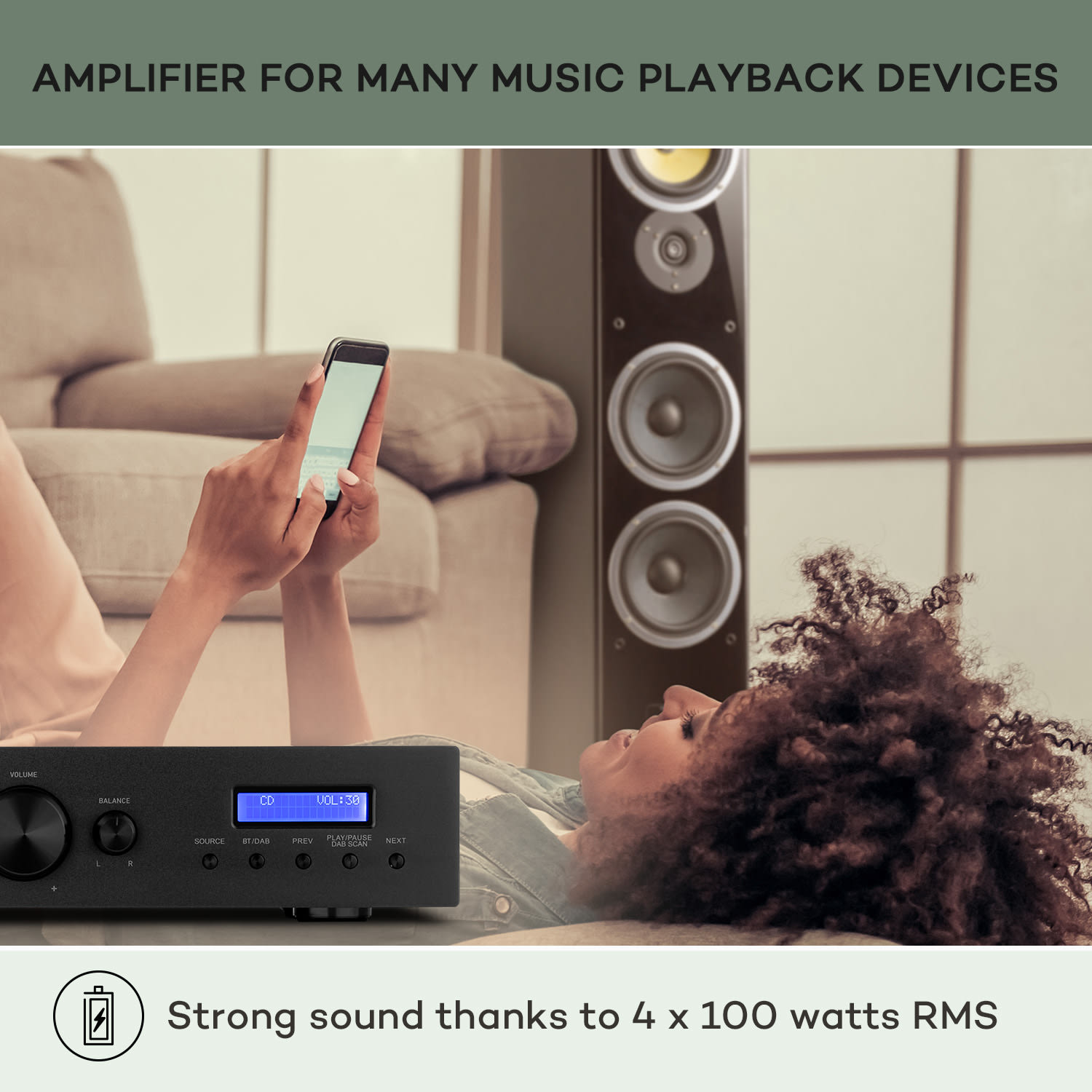 Auna AMP-CD608 DAB, HiFi stereo zosilňovač, 4 x 100 W, RMS, DAB+ BT, optický vstup, diaľkový ovládač – Obrázok 2