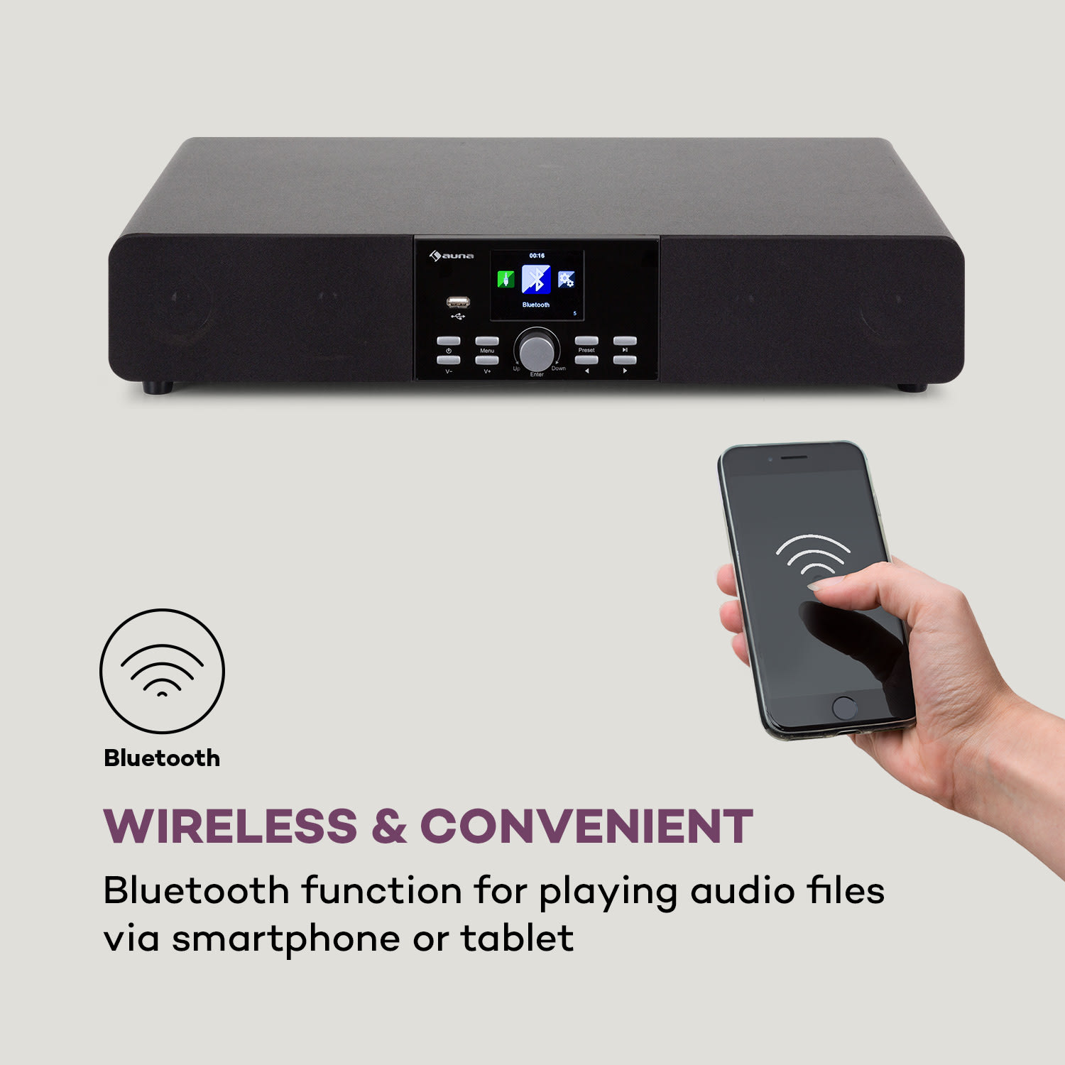 Auna Stealth Base Connect Soundbase, Bluetooth, internet/DAB+FM, USB, AUX – Obrázok 2