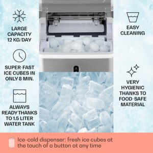 Klarstein Chillout, výrobník ľadu, oblé kúsky ľadu, 12 kg/24 h, nádrž 1,5 l, strieborný