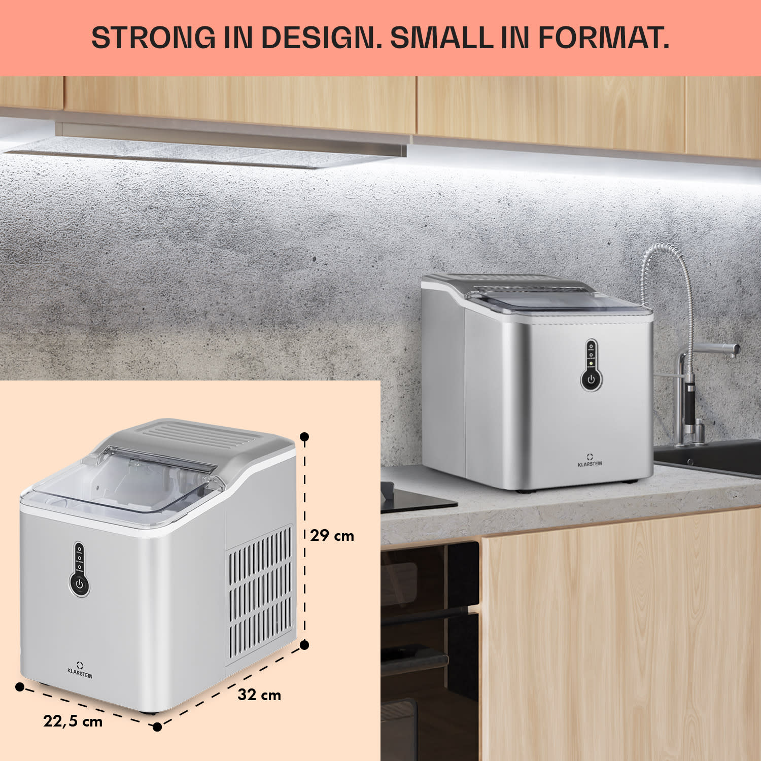 Klarstein Chillout, výrobník ľadu, oblé kúsky ľadu, 12 kg/24 h, nádrž 1,5 l, strieborný – Obrázok 5