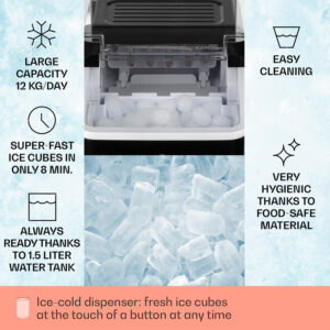 Klarstein Chillout, výrobník ľadu, oblé kúsky ľadu, 12 kg/24 h, nádrž 1,5 l, 1,5 l, čierny