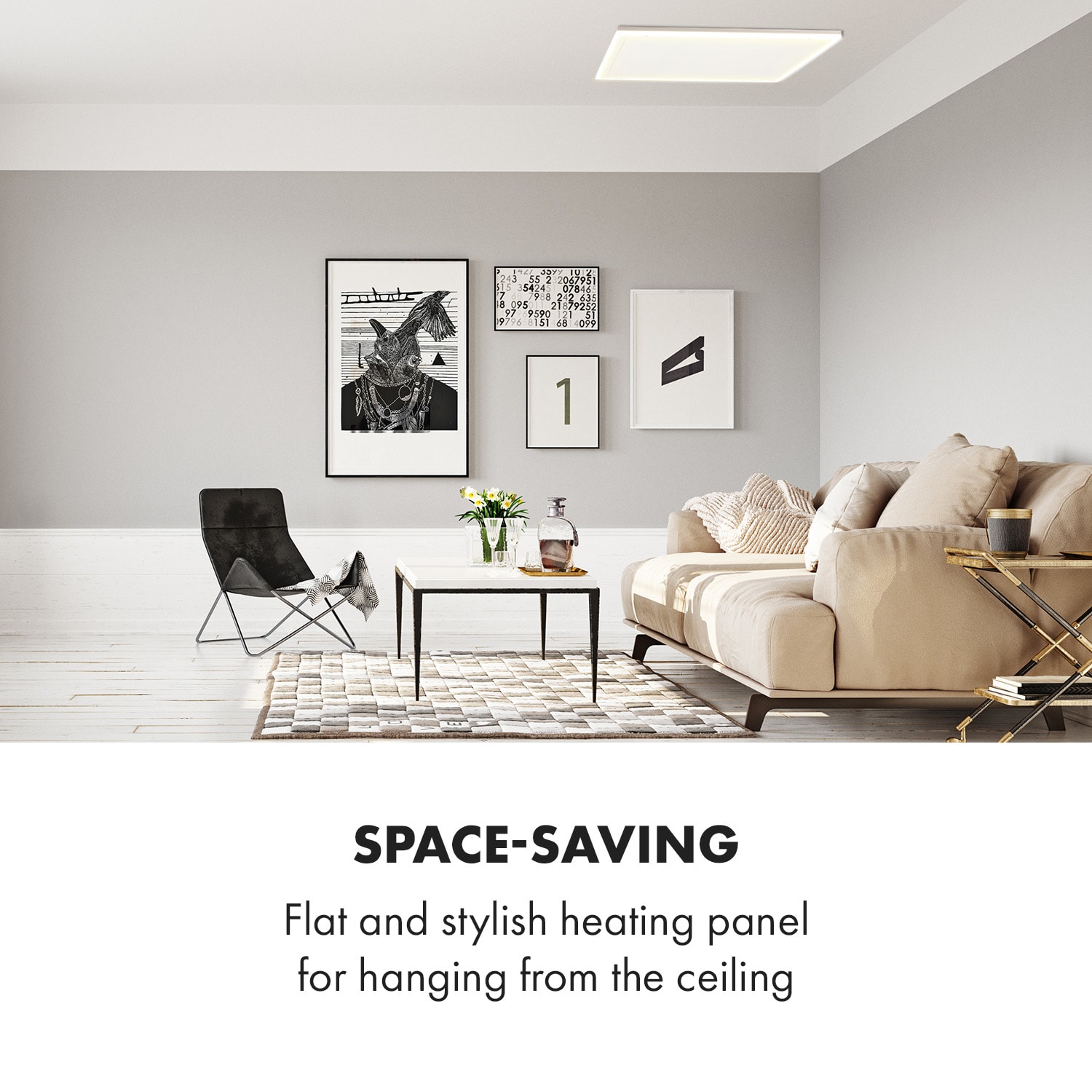 Klarstein Midnight Sun, infračervený stropný ohrievač, 110,5 x 70,5 cm, 600 W – Obrázok 2