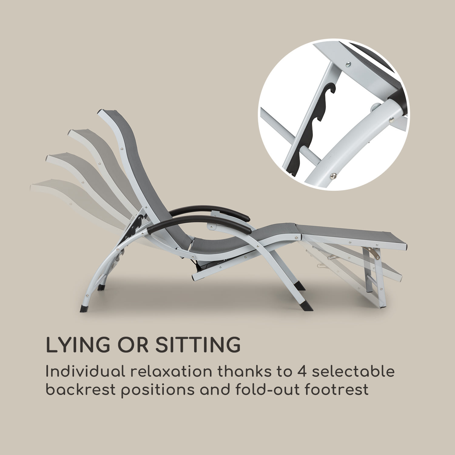 Blumfeldt Sunnyvale, lehátko, s podnožkou, hliník, 4 úrovne – Obrázok 3