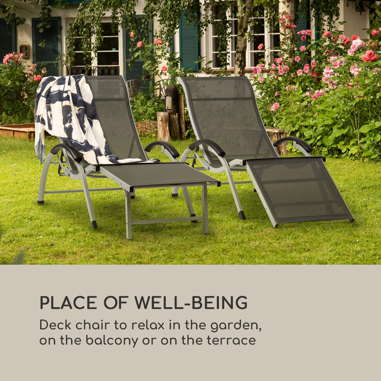 Blumfeldt Sunnyvale, lehátko, s podnožkou, hliník, 4 úrovne – Obrázok 5