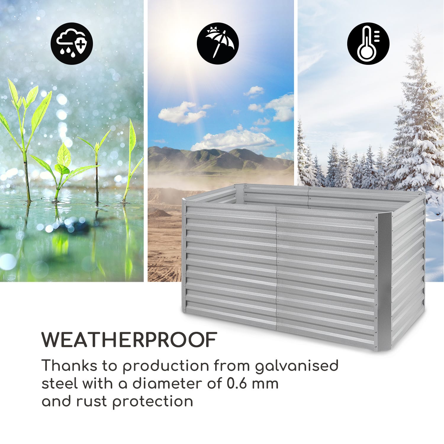 Blumfeldt Blum High Grow Straight, vyvýšený záhon, 200x90x100cm, 1800l, oceľ – Obrázok 5