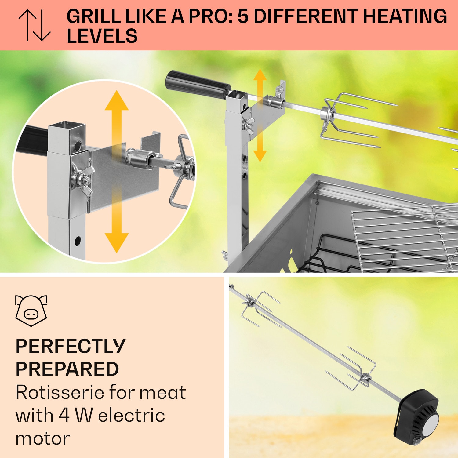 Klarstein Sauenland Mini, rotačný gril s ražňom, otočný špíz, 4 W, 12 kg max., ušľachtilá oceľ – Obrázok 2