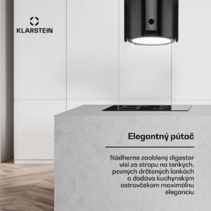 Klarstein Skyfall, digestor, 45 cm, ostrovčekový, 402 m³/h, LED, nehrdzavejúca oceľ, čierny