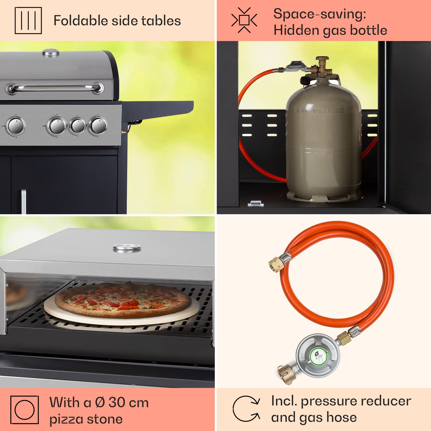 Klarstein Kingsville XL, kombinovaný gril, plyn, pec na pizzu, 20,7 kW, 5 + 1 horáky – Obrázok 5