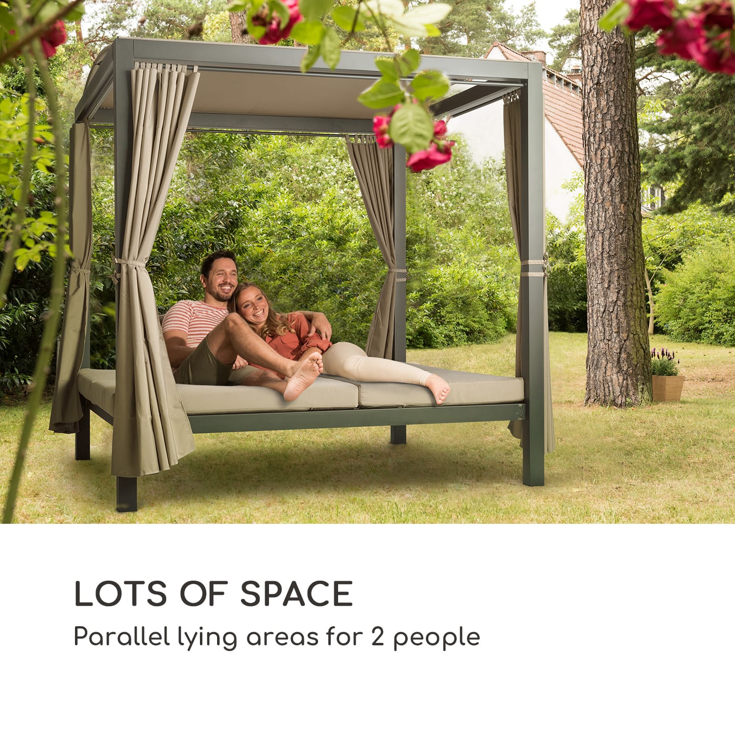 Blumfeldt Eremitage Double XL, ležadlo, pre 2 osoby, oceľový rám, slnečná strecha, závesy – Obrázok 2