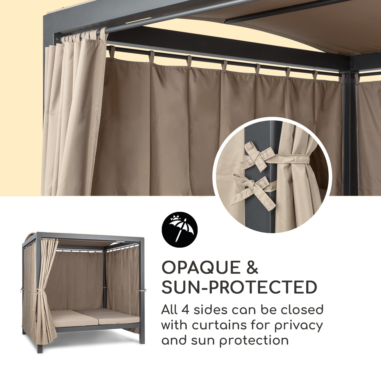 Blumfeldt Eremitage Double XL, ležadlo, pre 2 osoby, oceľový rám, slnečná strecha, závesy – Obrázok 3