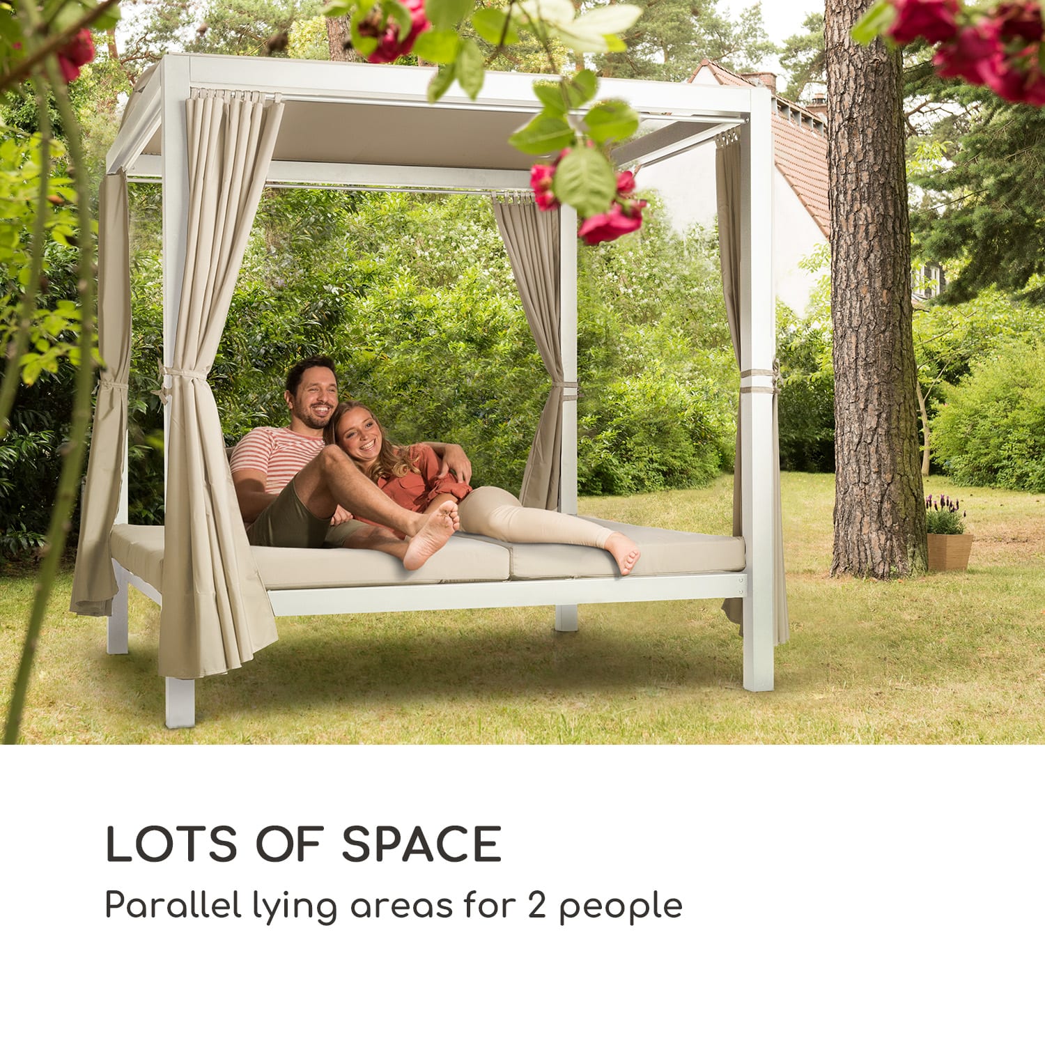 Blumfeldt Eremitage Double XL, ležadlo, pre 2 osoby, oceľový rám, slnečná strecha, závesy – Obrázok 2