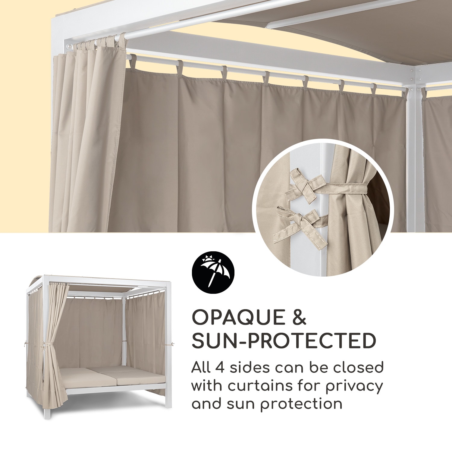 Blumfeldt Eremitage Double XL, ležadlo, pre 2 osoby, oceľový rám, slnečná strecha, závesy – Obrázok 3