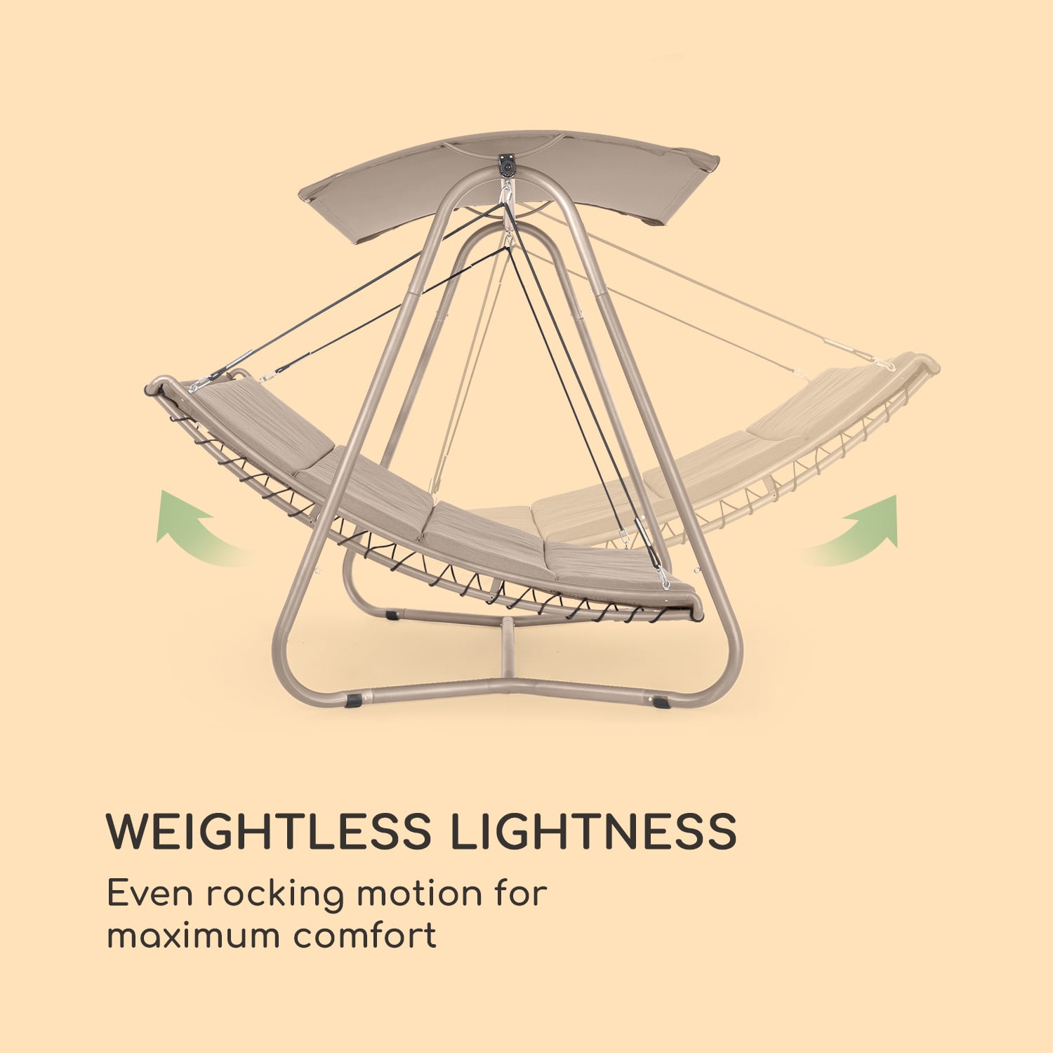 Blumfeldt Garden Grove, záhradné ležadlo, swing bed, oceľový rám, slnečná strecha, polyester, piesková – Obrázok 2