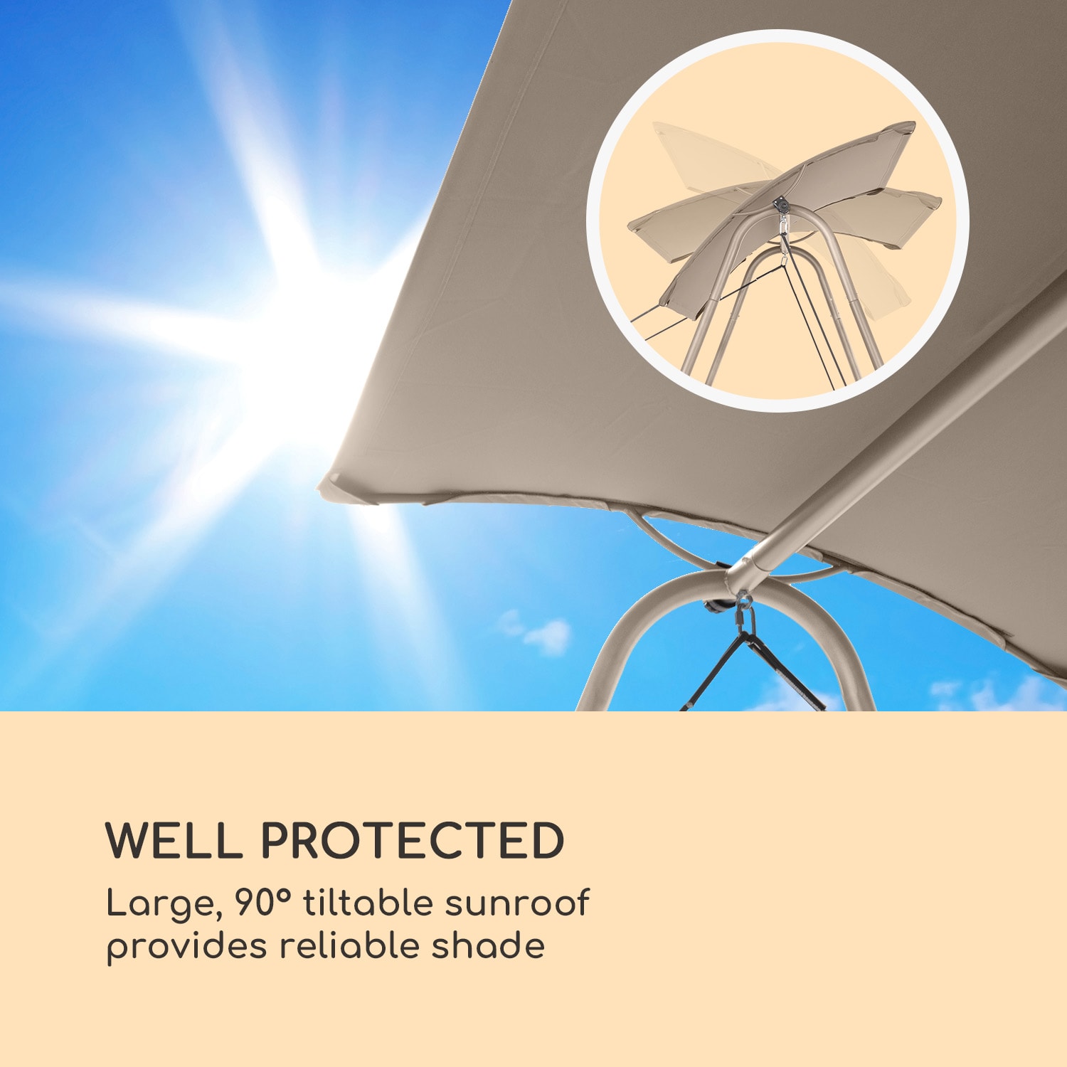 Blumfeldt Garden Grove, záhradné ležadlo, swing bed, oceľový rám, slnečná strecha, polyester, piesková – Obrázok 4