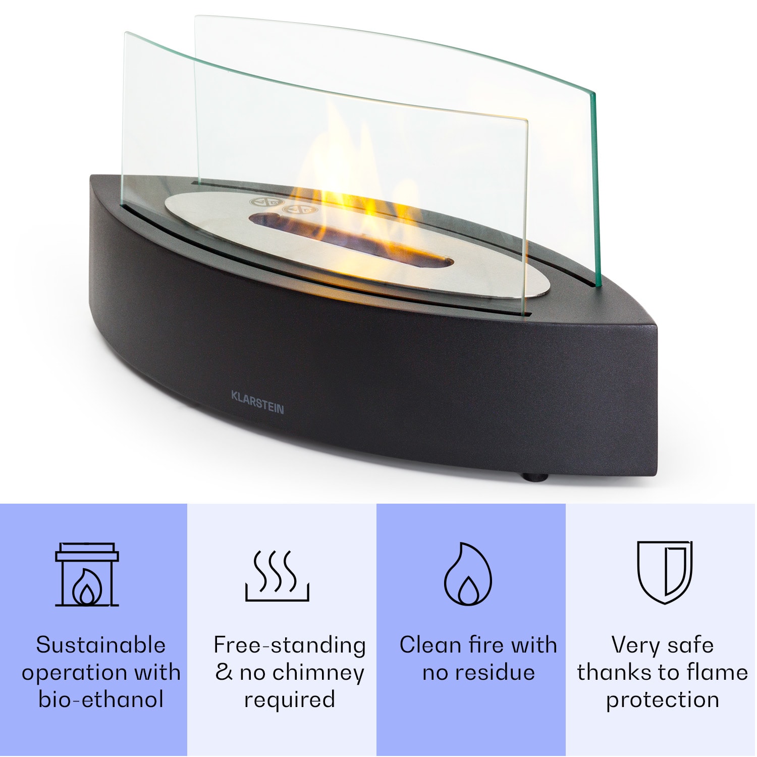 Klarstein Phantasma Curve, etanolový krb, horák z nehrdzavejúcej ocele, bez dymu a zápachu, bezpečnostné sklo – Obrázok 2