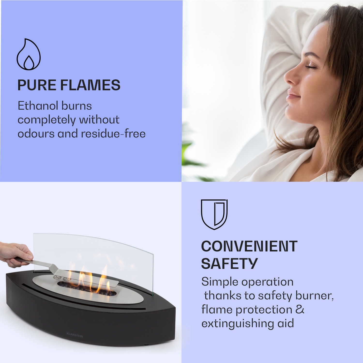 Klarstein Phantasma Curve, etanolový krb, horák z nehrdzavejúcej ocele, bez dymu a zápachu, bezpečnostné sklo – Obrázok 5