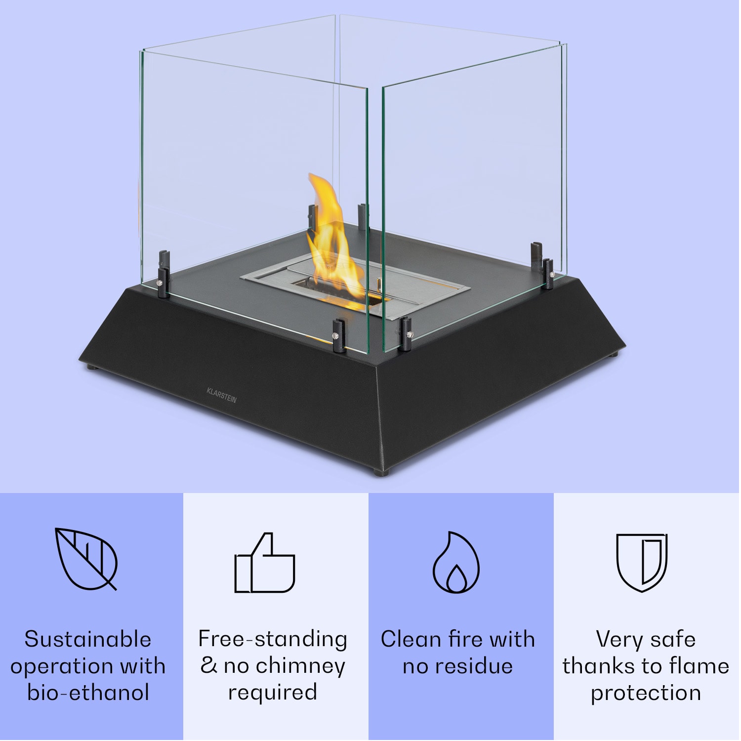 Klarstein Phantasma Cubo, etanolový krb, horáky z nehrdzavejúcej ocele, bez dymu a bez zápachu, bezpečnostné sklo – Obrázok 2