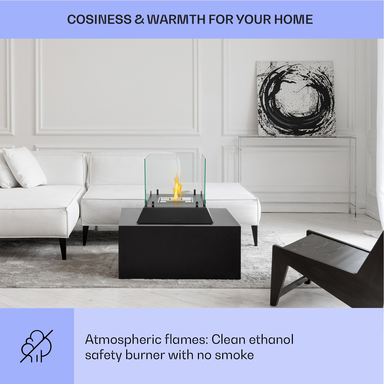 Klarstein Phantasma Cubo, etanolový krb, horáky z nehrdzavejúcej ocele, bez dymu a bez zápachu, bezpečnostné sklo – Obrázok 3