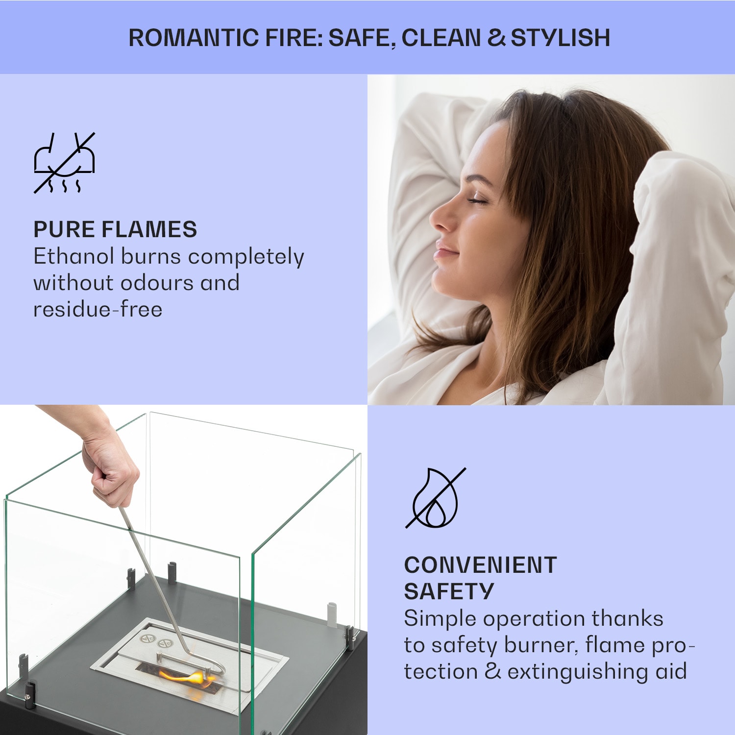 Klarstein Phantasma Cubo, etanolový krb, horáky z nehrdzavejúcej ocele, bez dymu a bez zápachu, bezpečnostné sklo – Obrázok 5