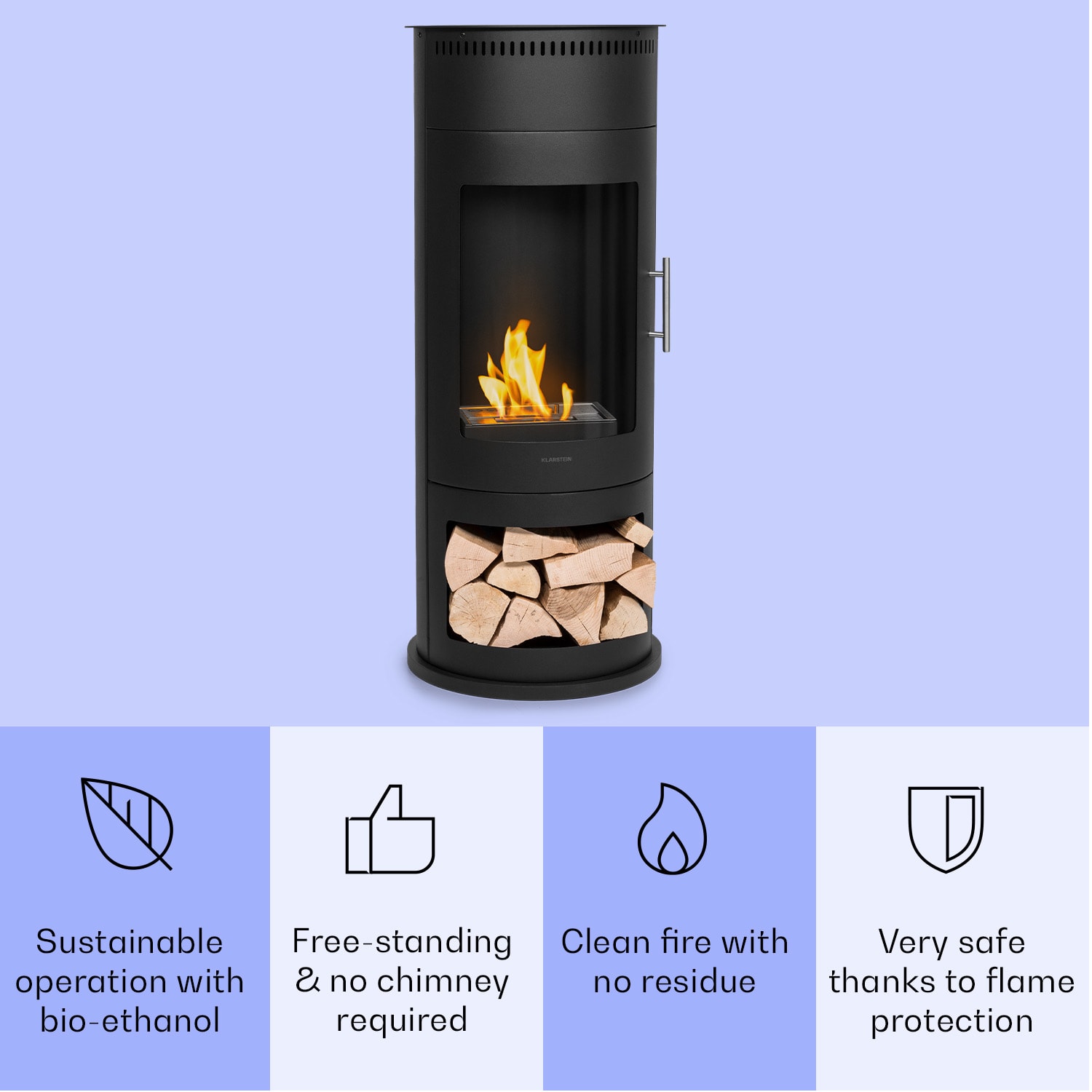 Klarstein Phantasma Calor, etanolový krb, bez dymu a bez zápachu, bezpečnostné sklo – Obrázok 2
