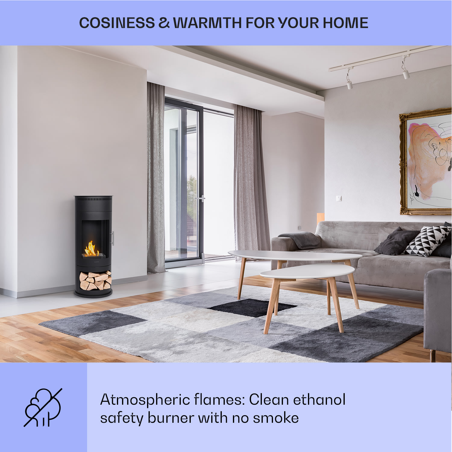 Klarstein Phantasma Calor, etanolový krb, bez dymu a bez zápachu, bezpečnostné sklo – Obrázok 3