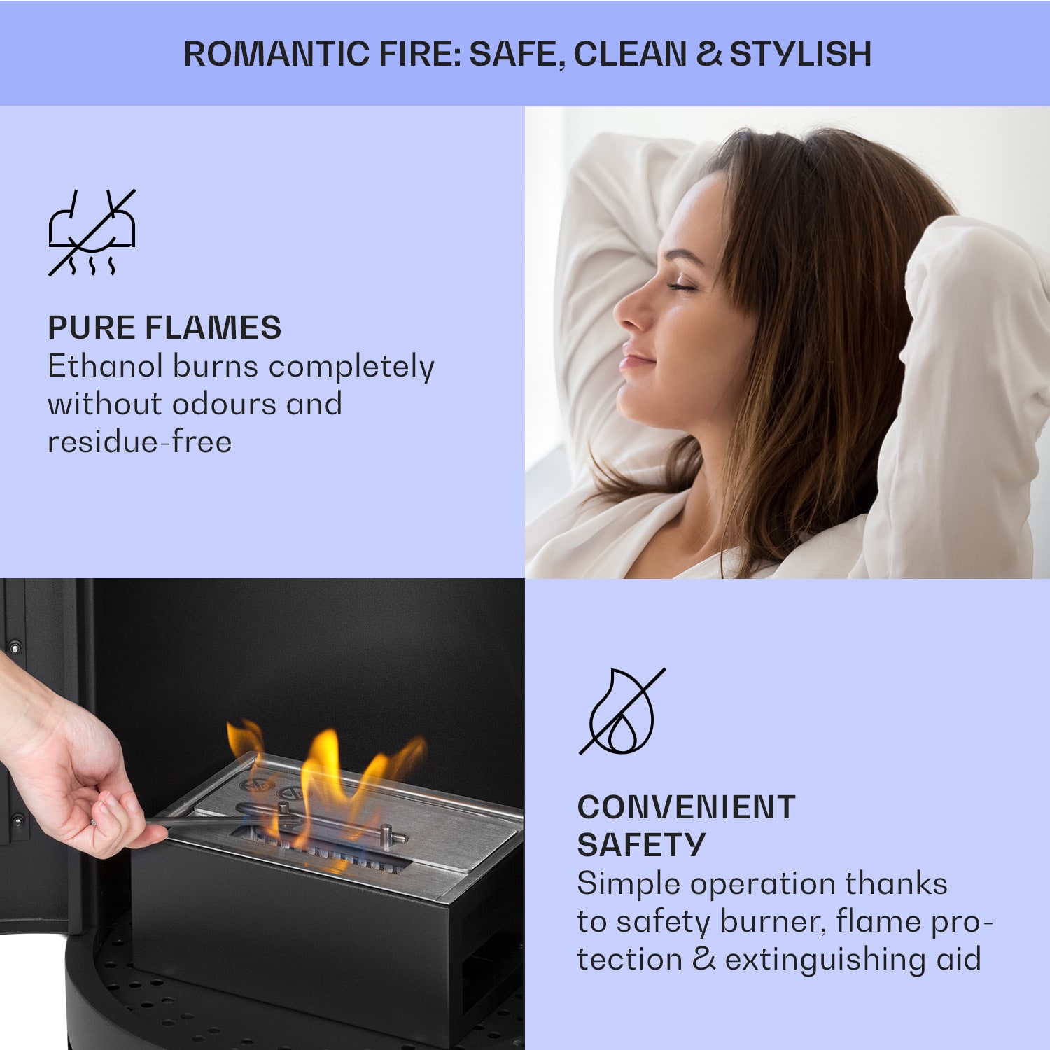 Klarstein Phantasma Calor, etanolový krb, bez dymu a bez zápachu, bezpečnostné sklo – Obrázok 5