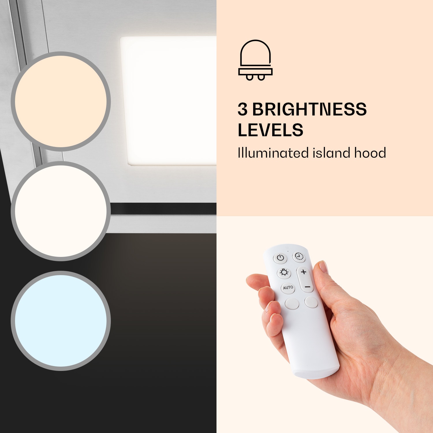 Klarstein Remy Brilliant Edition, digestor, 90 cm, ostrovčekový, 609 m³/h, A, LED, sklo, nehrdzavejúca oceľ – Obrázok 2