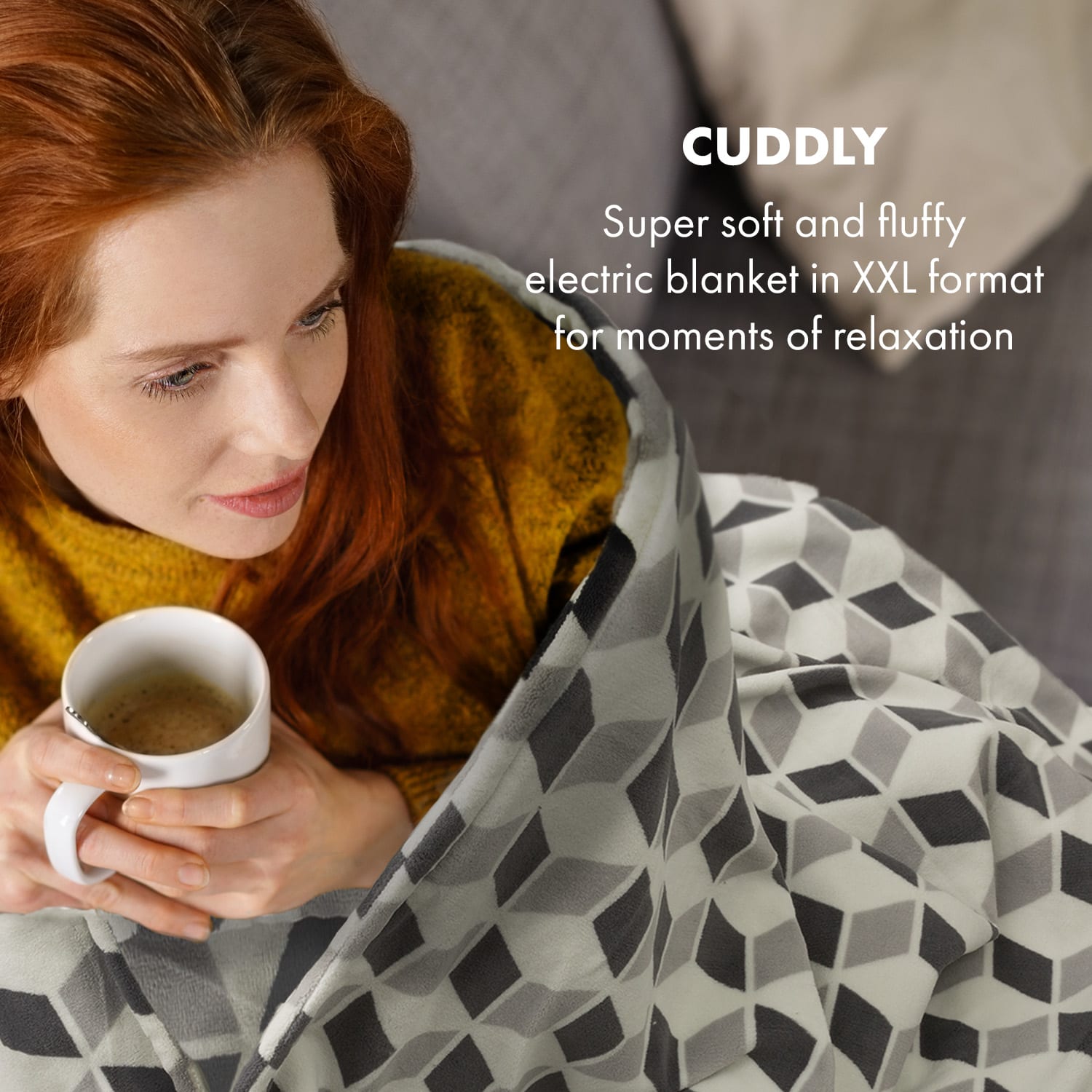 Klarstein Dr. Watson XXL, vyhrievacia deka, 120 W, 200 x 180 cm, coral fleece, sivá, štvorce