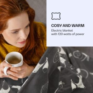 Klarstein Dr. Watson XXL, vyhrievacia deka, 120 W, 200 x 180 cm, coral fleece, antracitová, zvieratá