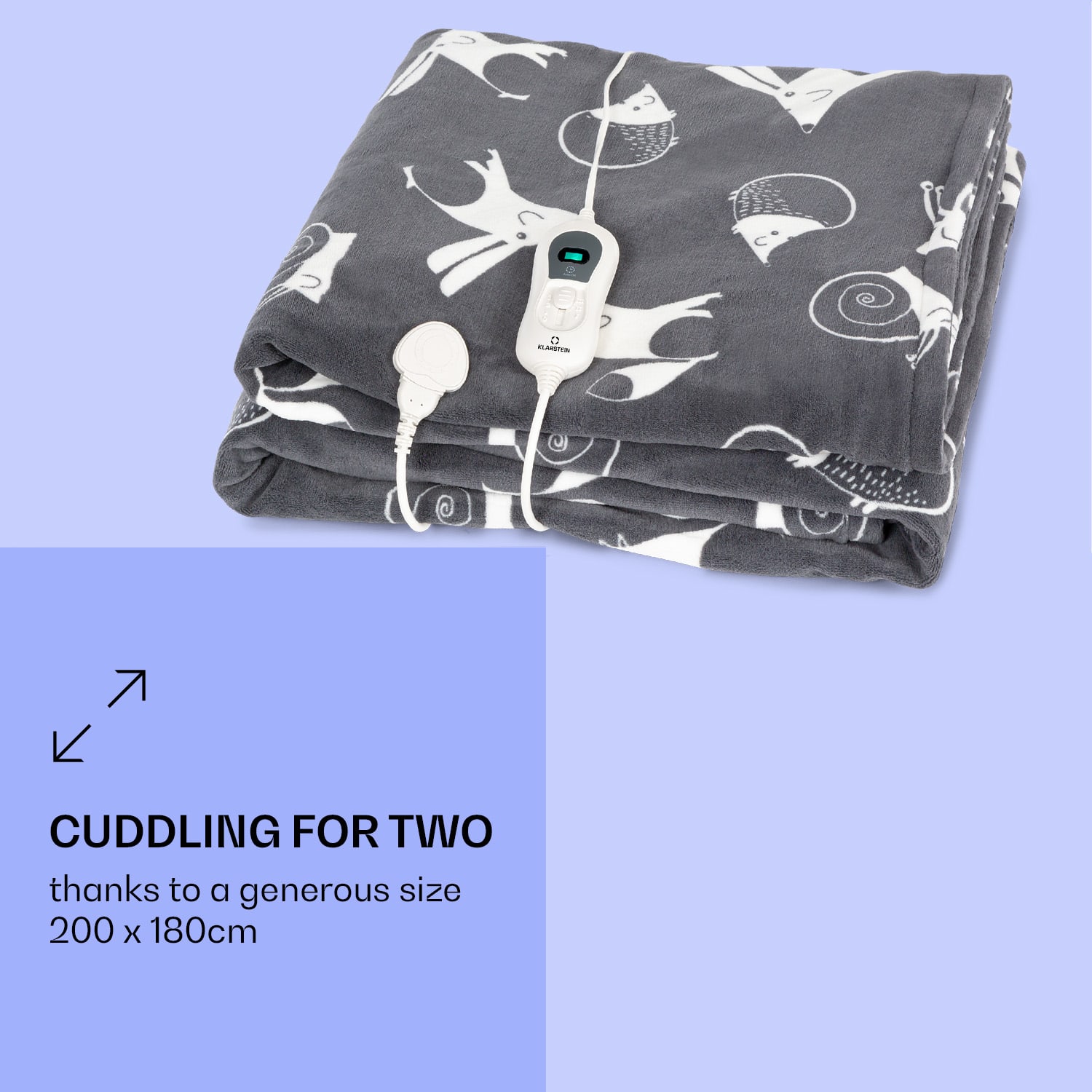 Klarstein Dr. Watson XXL, vyhrievacia deka, 120 W, 200 x 180 cm, coral fleece, antracitová, zvieratá – Obrázok 4